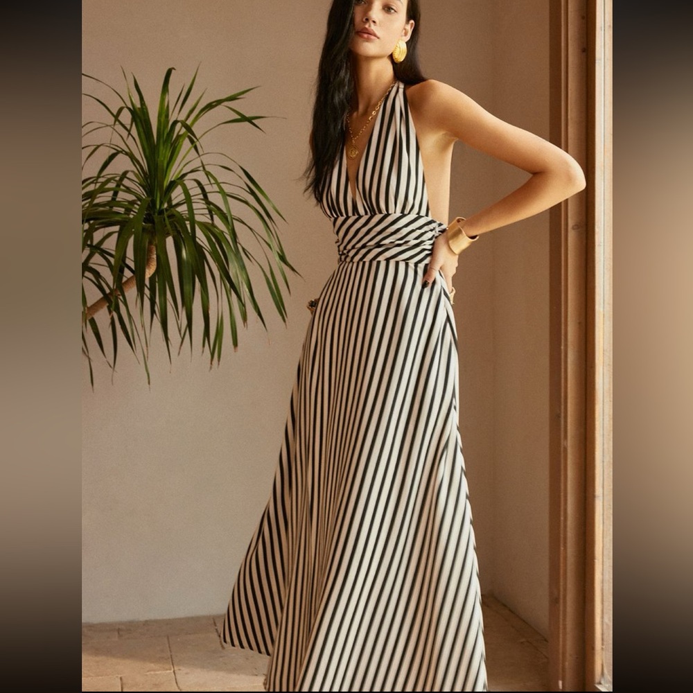 Striped Backless Pockets Dress - Picture 2 of 3
